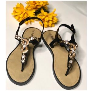 Jewel Buckled Heel Strap Thong Sandals